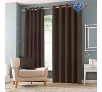 Luxury Curtains Thermal Blackout Eyelet Curtains Pair with Free Tie Backs Soft (66" Wide x 90" Drop, Brown)