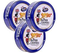 Luxury Danish Butter Cookies Assortment 140g, Christmas Biscuits Tin Gift Set - Brit Treat, Delight Gift | Festive Holiday Treats, Mothers & Father Days Gift, Biscuits Gift (3 TINS)