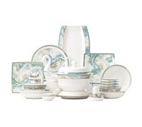 Luxury Danxia Cultural and Creative Pattern Dinnerware Set, 28-Piece Porcelain Dining Set with Turquoise and Gold Accents, White,Danxia (62)