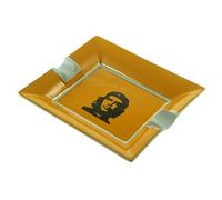 Luxury Deep Yellow Che Guevara Design Ceramic Cigar Ashtray, 2 Cigar Rests, 180 x 150 x 20 mm,