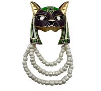 Luxury Design Vintage Style Anu od BROOCH Pin White Beads Purple Enamel Egyptian Jackal Costume Jewelry