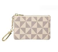 Luxury Designer Plaid Leather Small Zipper Wallet with Key Chain Ring - Coin Key Storage Bag with Chain Ladies Mini Coin Purse Change Mini Purse Wallet