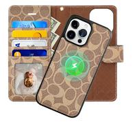 Luxury Designer Wallet Case for iPhone 16 Pro Max, Magnetic Detachable Cover with Card Slots, Kickstand, Wrist Strap, Smartish PU Leather, 6.9 Inch,Khaki