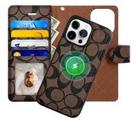 Luxury Designer Wallet Case for iPhone 16 Pro Max, Magnetic Detachable Cover with Card Slots, Kickstand, Wrist Strap, Smartish PU Leather, 6.9 Inch,Brown