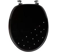 Luxury Diamante Wooden MDF WC Toilet SEAT with Chrome Hinges (Black)