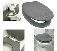 Luxury Diamante Wooden MDF WC Toilet SEAT with Chrome Hinges (Grey)