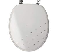 Luxury Diamante Wooden MDF WC Toilet SEAT with Chrome Hinges (White)