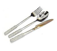 Luxury Diamond Kitchen Silverware Knight Edition Cutlery and Spoon Set of 3, 304 Stainless Steel Full Steak Cutlery, Mirror Polished - Dishwasher Safe