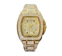 Luxury Diamond Men's Iced Out Bling Watch - Hip Hop Party Jewelry, Golden Fashion Statement, Waterproof & Stylish