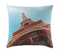 Luxury Digital Printed Plush Velvet 3D City World Themed Square Cushion Covers (18 "x 18") (Eiffel Tower (Day View))