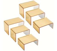 Luxury Display Risers - Acrylic Gold Stands, Set Of Three Sizes | Durable Stackable Collection With Elegant Mirrored For Perfume, Cupcake, Trinkets, Event Display, Retail Counters