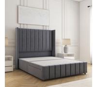 Luxury Divan Bed 54" Plush Velvet Wing Panel Headboard &Footboard BSSPOKE Charcoal Double