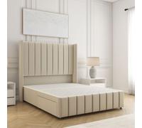 Luxury Divan Bed 54" Plush Velvet Wing Panel Headboard &Footboard BSSPOKE Cream Small Double