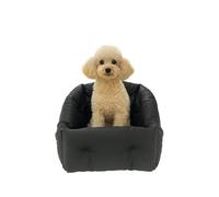 Luxury Dog Car Seat - Handmade Booster with Safety Belt | Small Pet Travel Bed for Pomeranian & Chihuahua | Black Eco Leather