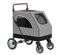 Luxury Dog Pram Stroller Breathable Pet Pushchair Travel Carrier Large Dog Strollers for Large Dogs 4 Wheel Pet Strollers Cart Great for Twin Cats Dogs (Nero) (Grey a)