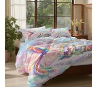 Luxury Dreamy Fairy Tale Fantasy Scenery Duvet Cover Set Super King Size,3D Printed Phoenix,rainbow Bedding,Soft Microfiber Reversible Quilt Cover with Pillowcase,Resistant Easy Care Home Decor