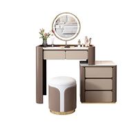 Luxury Dressing Table Set with Mirror & Drawers - Elegant Wooden Vanity for Bedroom Small Apartments - Makeup Storage Cabinet & Stool - Stylish Dresser with Side Cabinet