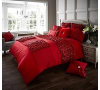 Luxury Duvet Cover Single Bed With Pillowcase Quilt Bedding Set Reversible Poly Cotton, Verina Red