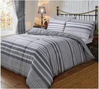 Luxury Easy Care Flannel Stripe Brushed Cotton Duvet Cover Set Smart Living Grey King