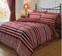 Sleepdown Flannel Stripe Red Reversible Soft Duvet Cover Quilt Bedding Set With Pillowcases-Super King (220cm x 260cm), Cotton, Superking