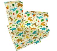 Luxury ECO Gift Wrap - 3 sheets/tags - Childrens Dinosaur Party Beige - Birthday - Recycled & Recyclable Wrapping Paper - Re-wrapped