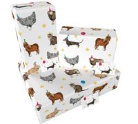 Luxury ECO Gift Wrap - 3 sheets/tags - Domestic Party Animals White - Birthday - Recycled & Recyclable Wrapping Paper - Re-wrapped