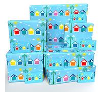 Luxury ECO Gift Wrap - 6 sheets/tags - Beach Huts Blue - Birthday - Recycled & Recyclable Wrapping Paper - Re-wrapped