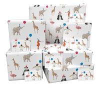 Luxury ECO Gift Wrap - 6 sheets/tags - Birthday Party Animals White - Recycled & Recyclable Wrapping Paper - Re-wrapped