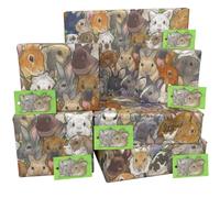 Luxury ECO Gift Wrap - 6 sheets/tags - Bunny Fluffle Brown - Birthday - Recycled & Recyclable Wrapping Paper - Re-wrapped