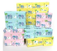 Luxury ECO Gift Wrap - 6 sheets/tags - Childrens Baby Elephant Bundle (Yellow, Pink, Blue) - Birthday - Recycled & Recyclable Wrapping Paper