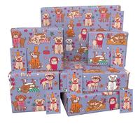 Luxury ECO Gift Wrap - 6 sheets/tags - Childrens Pugs Purple - Birthday - Recycled & Recyclable Wrapping Paper - Re-wrapped