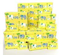 Luxury ECO Gift Wrap - 6 sheets/tags - Childrens Yellow Baby Elephants - Birthday - Recycled & Recyclable Wrapping Paper - Re-wrapped