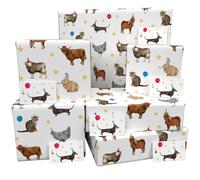 Luxury ECO Gift Wrap - 6 sheets/tags - Domestic Party Animals White - Birthday - Recycled & Recyclable Wrapping Paper - Re-wrapped