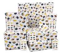 Luxury ECO Gift Wrap - 6 sheets/tags - Sushi and Bowls White - Birthday - Recycled & Recyclable Wrapping Paper - Re-wrapped