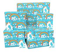Luxury ECO Gift Wrap - 6 sheets/tags - Unicorns Blue - Birthday - Recycled & Recyclable Wrapping Paper - Re-wrapped