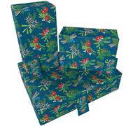 Luxury ECO Xmas Gift Wrap - 3 sheets/tags - Christmas Cinnamon and Berries Blue - Recycled & Recyclable Wrapping Paper - Re-wrapped