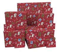 Luxury ECO Xmas Gift Wrap - 6 sheets/tags - Christmas Burgundy Rocking Horse - Recycled & Recyclable Wrapping Paper - Re-wrapped