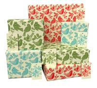 Luxury ECO Xmas Gift Wrap - 6 sheets/tags - Christmas Folk Robins Bundle (Red, Green & Blue) - Recycled & Recyclable Wrapping Paper - Re-wrapped