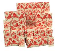 Luxury ECO Xmas Gift Wrap - 6 sheets/tags - Christmas Folk Robins - Red - Recycled & Recyclable Wrapping Paper - Re-wrapped