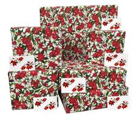 Luxury ECO Xmas Gift Wrap - 6 sheets/tags - Christmas Poinsettia Red - Recycled & Recyclable Wrapping Paper - Re-wrapped