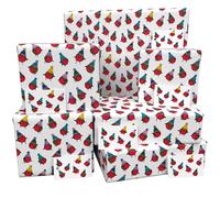 Luxury ECO Xmas Gift Wrap - 6 sheets/tags - Christmas Robins and Hats White - Recycled & Recyclable Wrapping Paper - Re-wrapped
