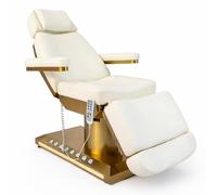 Luxury Electric Treatment Chair - Height Adjustable 63-82cm - Multi-Angle Reclining Beauty & Aesthetic Bed - Dual Remote Control - White & Gold Professional Salon Chair