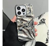 Luxury Electroplate Silvery 3D Wrinkle Phone Case For iphone 16 15 14 13 11 12 Pro Max Purple Water Ripple Shockproof Soft Cover,Silver,For iPhone 16 Plus
