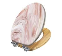 Luxury Elongated Toilet Seat with Quick Release Hinges, Liquid Marble Abstract Rose Gold Waves Design, Easy to Install Quiet Close, Decorative Bathroom Decor