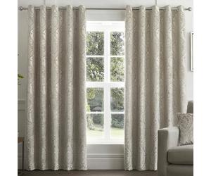 Luxury Embossed Floral Damask Eyelet Curtains OR Cushions - Silver / Natural