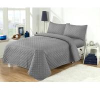 Luxury Embossed Quilted Bedspread With Pillowcases, Easy Care Soft & Cosy Breathable Diamond Style Quilt Bed Throw Comforter Sofa Cover Bedding Set, (Grey-Super King)