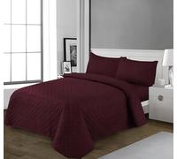 Luxury Embossed Quilted Bedspread With Pillowcases, Easy Care Soft & Cosy Breathable Diamond Style Quilt Bed Throw Comforter Sofa Cover Bedding Set, (Burgundy-King)