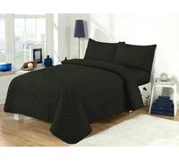 Luxury Embossed Quilted Bedspread With Pillowcases, Easy Care Soft & Cosy Breathable Diamond Style Quilt Bed Throw Comforter Sofa Cover Bedding Set, (Dark Green-King)