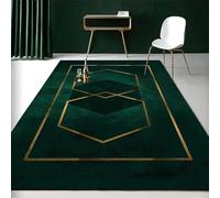 Luxury Emerald Green Rug 80x150cm Modern Gold Thread Geometry Rugs Soft Delicate Short Plush Carpet That Does Not Fall Off, for with the Elderly Children and Pets