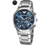 Luxury Emporio Armani AR2448 Mens Watch Chronograph STEEL SILVER BLUE DIAL